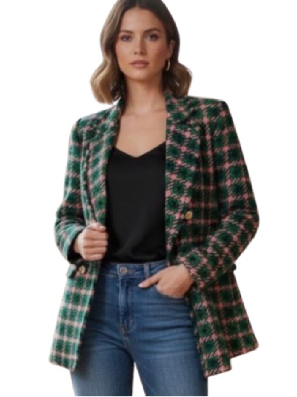 RIVER ISLAND Structured Green and Pink Blazer - Size 8